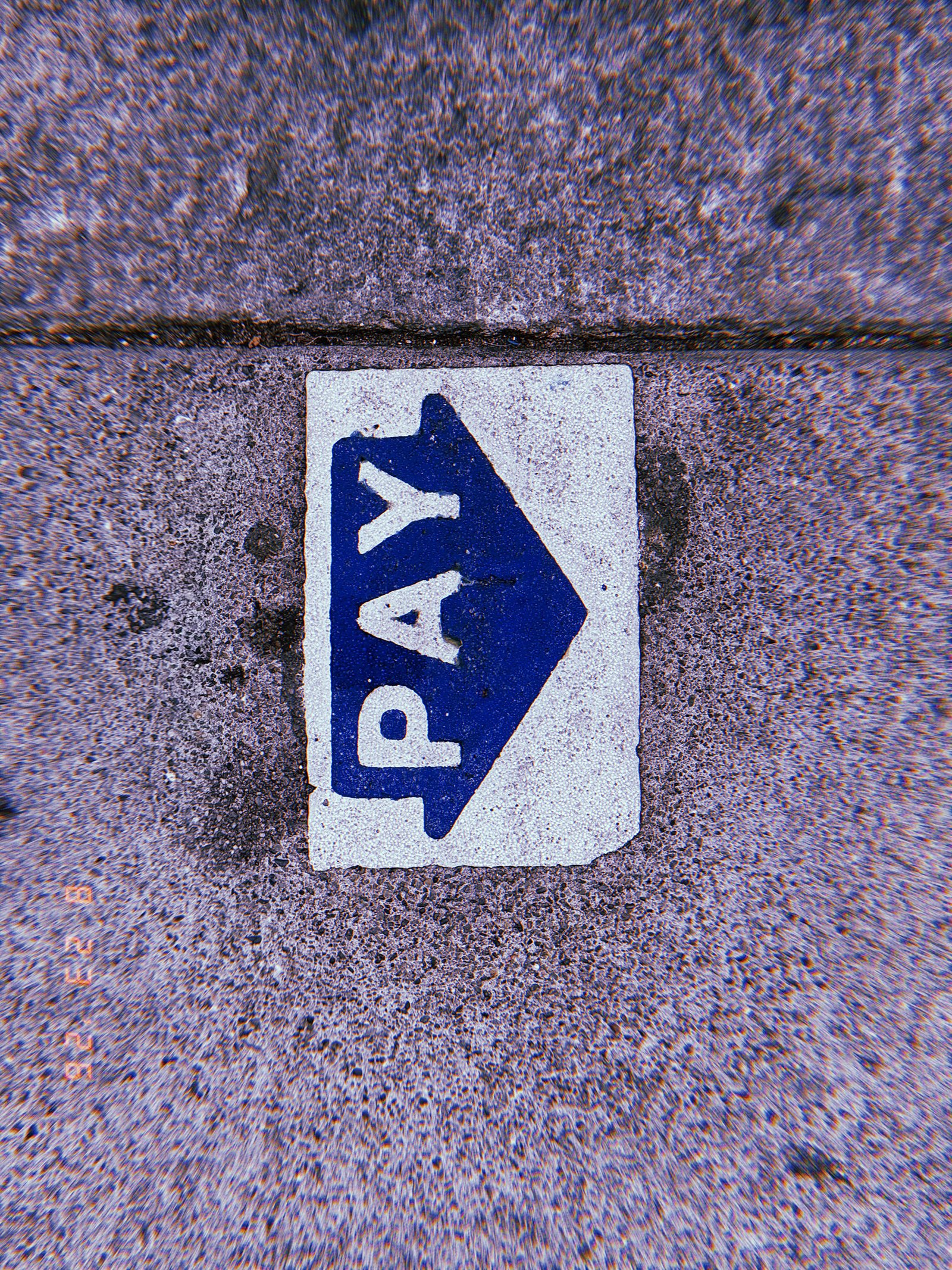 Blue PAY arrow marking